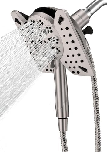 Shower Head with Handheld High Pressure, Rain Shower Head with Fixed Showerhead and 9 Sprays Handheld Shower, Detachable 2-IN-1 Shower head with 59" Rotatable Stainless Steel Hose (Nickel) by Unknown