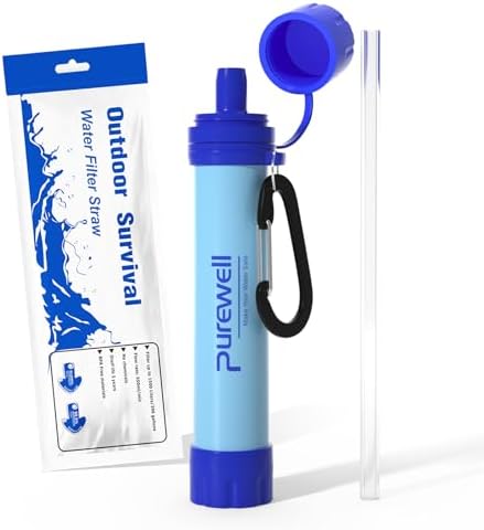 Purewell Outdoor Water Filter Personal Water Filtration Straw Emergency Survival Gear Water Purifier for Camping Hiking Climbing Backpacking by Purewell