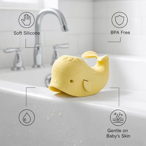 Bath Spout Cover for Bathtub - Protects Baby from Bumping Head During Bathing Time Baby Faucet Cover Universal Faucet Protective Cover Whale Design (Yellow) - Image 2