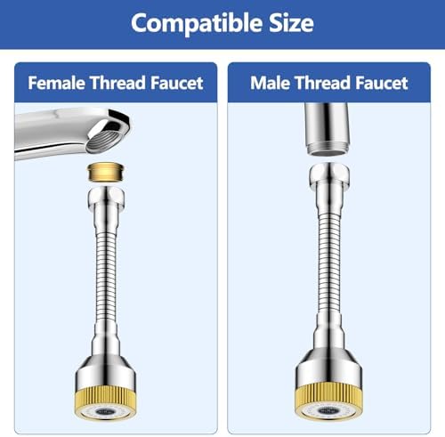 Faucet Sink Aerator/Extender/Sprayer/nozzle,Faucet Attachment Replacement for Bathroom&Kitchen, Anti-slip Swivel Aerator with 55/64" Threaded Adapter (Long-length silver) - Image 4