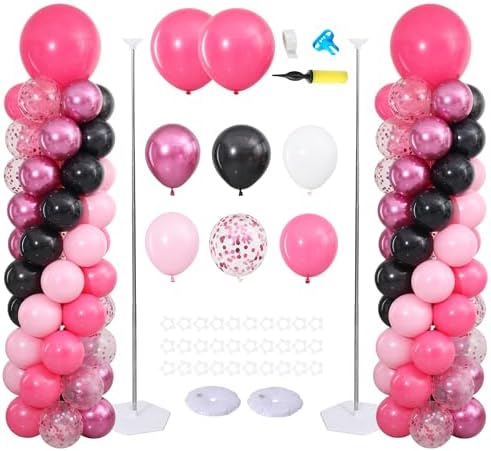Hot Pink and Black White Balloon Column Stand Kit Set of 2 for Floor by ZyloonDecoration