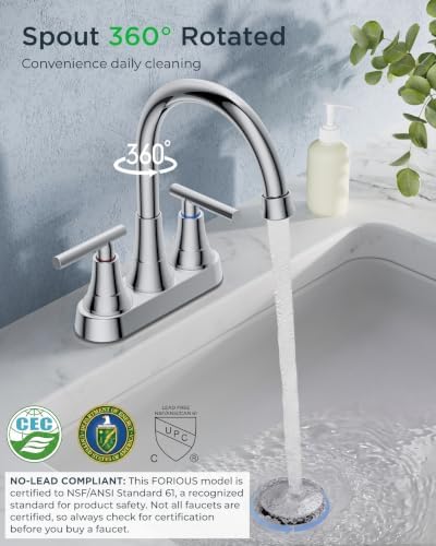 FORIOUS 4 in Centerset Bathroom Faucet Chrome 2 Hole for Commercial 2 Pack - Image 4