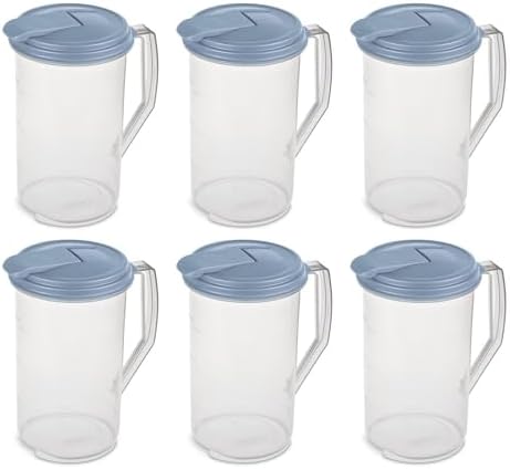 Sterilite Hinged Pitcher with Handle for Home & Kitchen, 2 Quart, 6-Pack by Sterilite