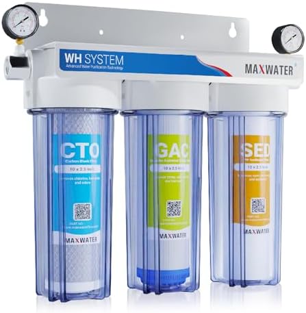 Max Water 3 Stage (Good for City Water) 10 inch Standard Water Filtration System (Clear with Gauge) by MaxWater
