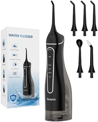 Cordless Portable Water Flosser with 300ML Tank: Rechargeable Oral Irrigator with 5 Tips for Travel, Braces Care and Sensitive Gums, IPX7 Waterproof Teeth Cleaning Device(Black) by Unknown