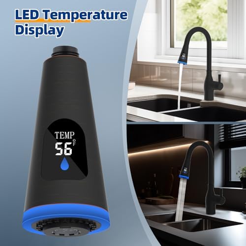 LED Kitchen Faucet Head, Temperature Display, 4-Mode Spray, Rubbed Bronze - Image 5