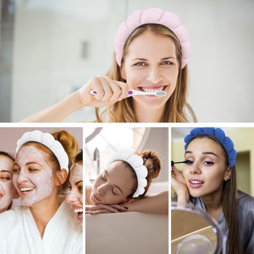 3 Pack Spa Headbands for Washing Face, Skincare & Makeup, Terry Cloth Headbands with Puffy Cloud Design, One Size Fits Most, Comfortable & Durable - Image 6