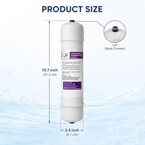 2-Pack 10.7"x2.4" Thickened UF Hollow Fiber Ultrafiltration Membrane Cartridge, 0.01 Micron, 1/4" Quick-Connect, Replacement for RO & Under Sink Systems - Image 2