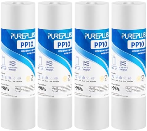 PUREPLUS 5 Micron 10"x2.5" Whole House Sediment Water Filter PP10 4 Pack by PUREPLUS