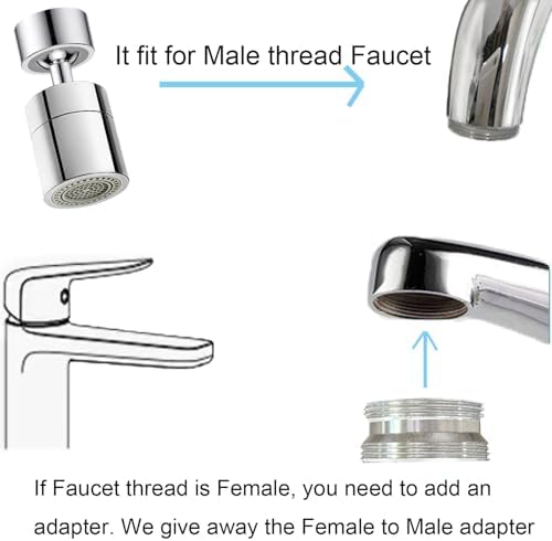 2 Pcs Faucet Aerator, 360° Swivel Kitchen Sink Faucet Aerator, Big Angle Twist, Dual-function 2-Flow Sprayer Faucet Head, Sink Sprayer Attachement, Faucet Replacement Part 55/64'', Chrome - Image 4