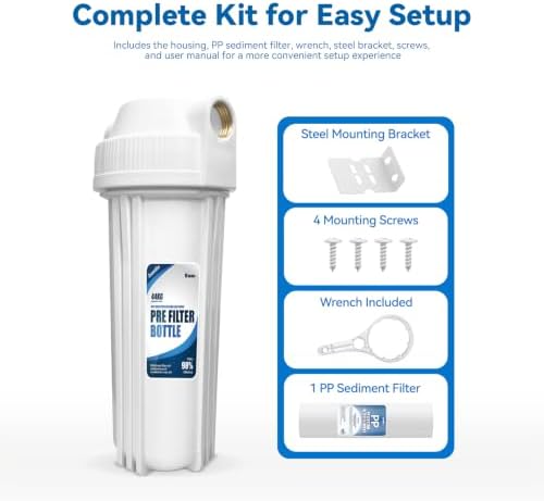 Whole House Water Filter Housing, Fit 10"x2.5" Sediment etc Filters for Well and City Water, Pre-Filtration System for Home, 3/4" Brass Port, Heavy Duty Steel Bracket, 4 Screws, Wrench, 1 Pp Cotton - Image 5