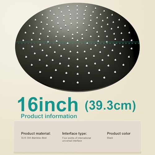 All Metal 16Inch Rain Shower Head - Heavy Duty Stainless Steel, Easy Install, High Water Flow, Ultra-Thin Modern Design for Bathroom (Matte Black) - Image 2