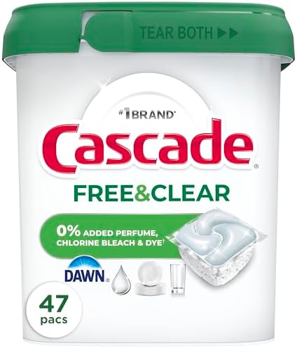 Cascade Free & Clear Dishwasher Pods, Dishwasher Detergent, Dish Detergent Soap, Unscented, 47ct by Cascade