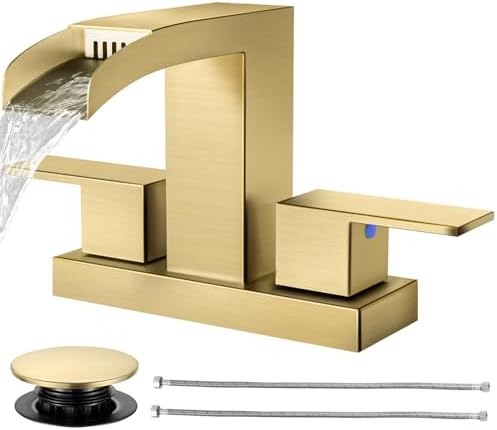 Cobbe Waterfall Bathroom Faucet, Brushed Gold 4 Inch Centerset 2 or 3 Hole by Cobbe