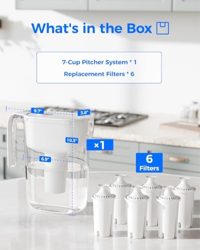 Waterdrop PT-11W 7-Cup Water Filter Pitcher with 6 Filters, White - Image 4