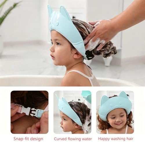 Shower Cap for Kids, Baby Shower Cap bath wash Shampoo rinser shield Hat Adjustable head hair Visor Protection Toddler and Children,Prevent water from entering eyes and ears (Blue fox) - Image 5