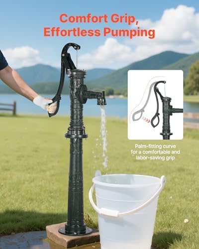 VEVOR Well Hand Pitcher Pump, 20 ft Max Lift, Antique Cast Iron Manual Hand Water Pump with Heightening Base, NPT 1-1/4 in Connection, Easy Installation, for Outdoor Garden, Pond, Yard, Farm, Green - Image 4