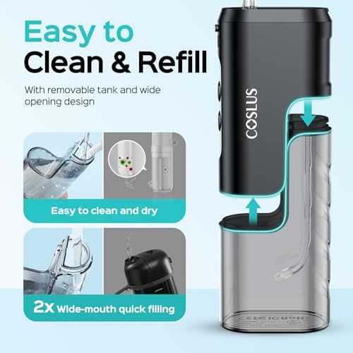 COSLUS T40 Mini Water Flosser for Travel, Portable Compact Design, Balck - Image 5