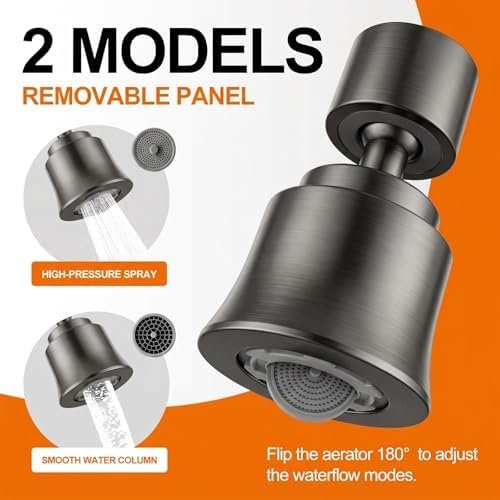 2 Pack Metal Faucet Aerator - Dual Modes Sink Sprayer Attachment for Bathroom - 360° Swivel Kitchen Faucet Sprayer Attachment - Anti-clogging Design - Gun Gray - Image 3