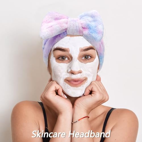 VELSCRUN 6 Pack Spa Headband, Makeup Headband, Face Wash Headbands, Skincare Headbands, Multicolour Purple Sponge Hair Band Bow Tie Spa Head Band for Washing Face Wristband Set Women Hair Accessories - Image 7