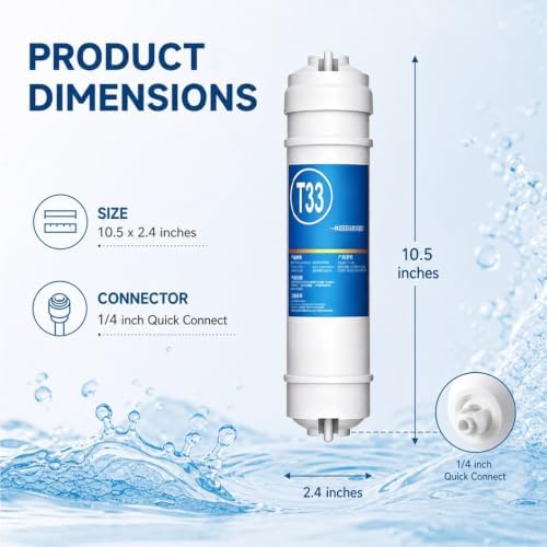 2 Count 10.5"x2.4" T33 Inline Post Carbon Replacement Filters, 1/4"Quick Connect, Easy Tool-Free Swap, Keeps Kitchen RO Water Crisp - Image 2