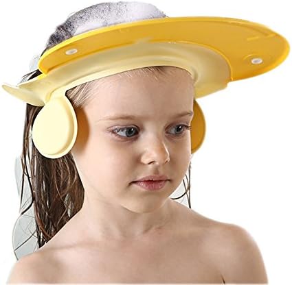 Shower Cap for Kids, Baby Shower Cap bath wash Shampoo rinser shield Hat Adjustable head hair Visor Protection Toddler and Children,Prevent water from entering eyes and ears(Yellow) by AMTOOCH