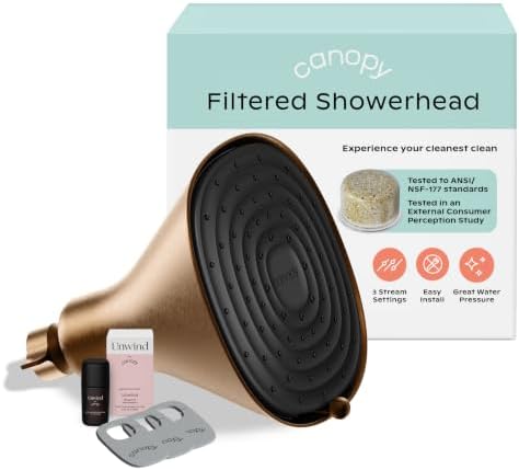 Canopy Filtered Shower Head - High Pressure Shower Head Filter for Hard Water - Shower Filter To Remove Impurities for Healthier Scalp, Skin & Hair - Support Hair Growth & Minimize Breakage - Brass by Canopy