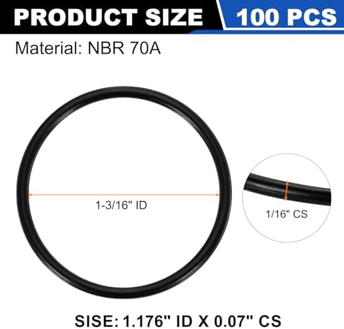 uxcell 100Pcs AS-025 NBR 70A O-Rings 1-3/16"ID x 1/16"CS/1.176"ID x 0.07"CS - Image 2