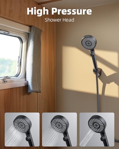 RV Shower Head with Stainless Steel Hose, 5 Mode High Pressure Shower Head with Handheld On Off Switch, Camper Shower Head Replacement for RV, Travel Trailer, Motorhome, RV Accessories Part, Black - Image 2