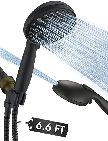 High Pressure 10 Setting Handheld Shower Head, 5" Detachable Showerhead Spray Built-in Power Wash to Clean Tub, Tile & Pets, 79" Extra Long Stainless Steel Hose, Adjustable Bracket - Matte Black by YASINU