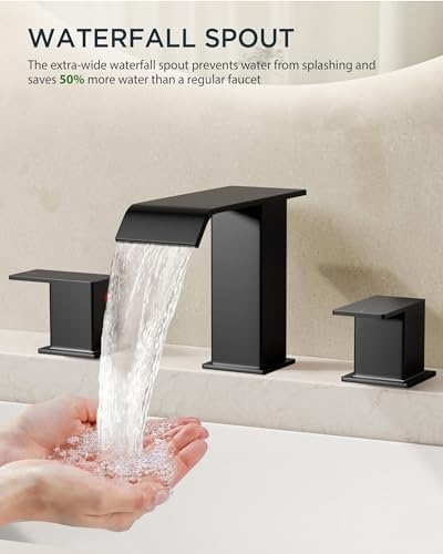 FORIOUS Bathroom Faucet 3 Hole 8" Widespread Sink Faucets Matte Black - Image 4