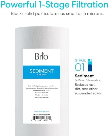 Brio Whole House Water Filter System w/Gauge & Fast-Flow Sediment Filter (5 Micron) 4.5" x 20" | Removes Dirt, Improves Taste & Protects Home Appliances | 900 GPH | 100,000 Gallons or 12 Months - Image 4