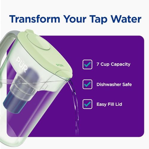 PUR 7-Cup Water Pitcher, 1 Genuine Filter, Cleaner, Great-tasting Water, Dishwasher Safe, Powerful, Faster Filtration, LockFit Cap Design - Lime - Image 2