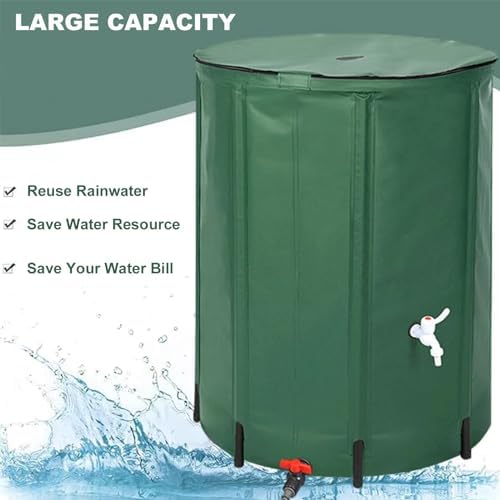 Foldable Rain Barrel with Stand and Tap Green Garden Water Collection System 160L Storage Tank with Zipper Cover. - Image 2