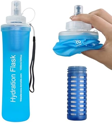 1L Collapsible Water Bottle with Filter for Hiking Backpacking(Blue) by NATURACAVE