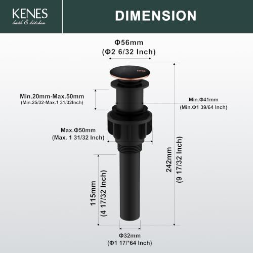 KENES 2 Pack Oil Rubbed Bronze Pop Up Bathroom Sink Drain Without Overflow - Image 6