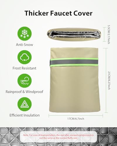 Outdoor Faucet Covers for Winter Freeze Protection, Kanosan 8.3"H X 6.7"W Thickened Reflective Outside Spigots Covers Hose Bib Insulated Sock for Winter Cold Weather, 2 Pack Kahaki - Image 2