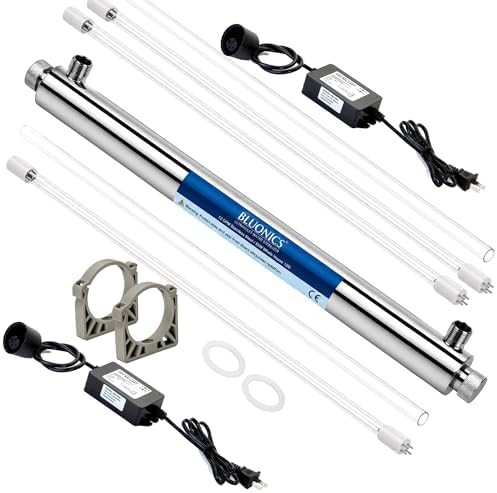 Whole House UV Water Filter System 12 GPM – 55W Stainless Steel UV Light – LED Indicator & Alarm – Well & City Water – Includes 2 Extra Bulbs, Ballast & Quartz Sleeve – Bluonics by BLUONICS