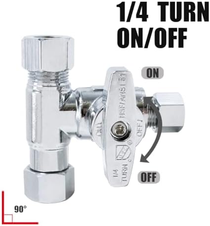 TTFLEX 3/8" x 3/8" x 1/4" Compression Tee Valve, Shut Off Valve, 1/4 Turn - Image 3