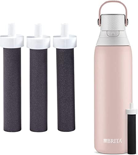 Brita Water Filter Replacements for Water Bottles (3 Count) and Brita Insulated Filtered Water Bottle with Straw (20 Ounce, Rose) by BRITA