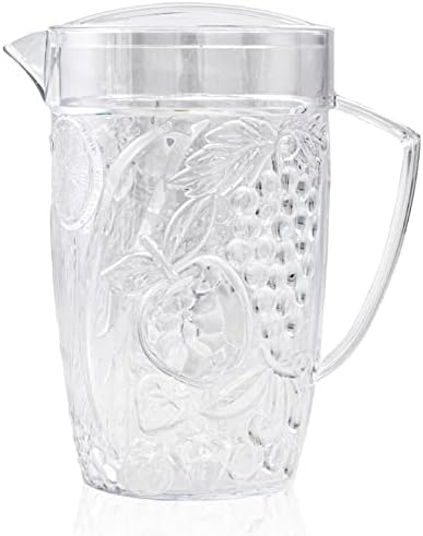 Arrow Clear Plastic Beverage Pitcher with Lid, 76 oz - Thick-Walled Fruit Design - Dishwasher Safe - Ideal for Water, Iced Tea & Juice - BPA Free - Made in USA by ArrowHomeProducts
