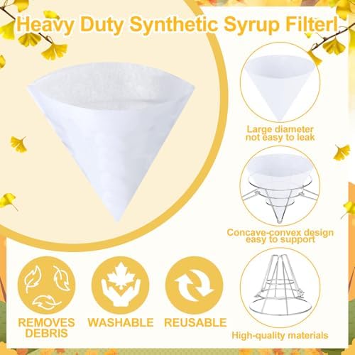 Tandefio 16 Pcs Maple Syrup Filter Set 1 Maple Syrup Filter 15 Cloth Filter Cones Deep Fryer Oil Filter Stand Non Woven Filter Cone Cooking Oil Filter for Maple Syrup Making and Oil - Image 3