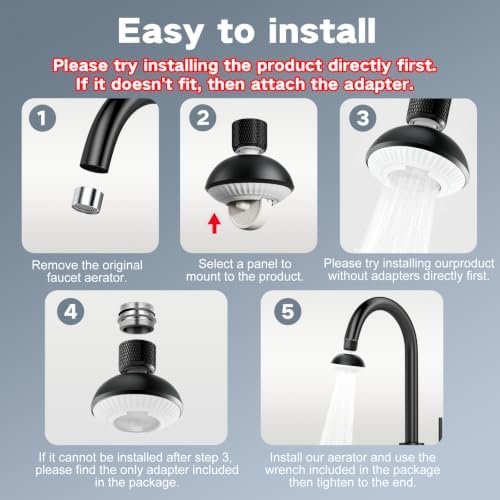 Kitchen Faucet Sprayer Attachment, Anti-Splash 3-Mode Swivel Faucet Extender with Wide Spray Area, 360° Rotating Faucet Aerator, Faucet Head Replacement for Kitchen (Black) - Image 7