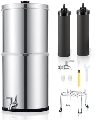 2.25 Gal Gravity Fed Water Filter System - Countertop Stainless Steel Countertop Water Filtration System, Gravity Water Purifier with 2 Carbon Filters NSF/ANSI 42 Certification by CO-Z