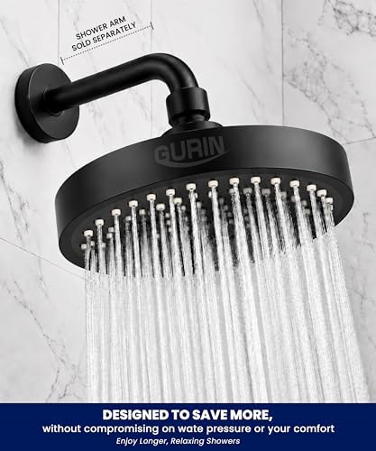 GURIN Shower Head - Luxury Matte Black Finish - Rain Showerhead 6 Inch - Image 6