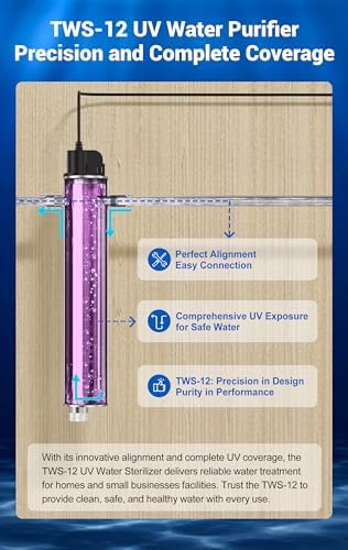 HQUA-TWS-12 Ultraviolet Water Purifier Filter for Whole House Water Purification,12GPM 120V, 1 Extra UV Lamp + 1 Extra Quartz Sleeve - Image 4