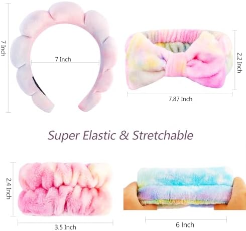 VELSCRUN Spa Headband, Makeup Face Wash Skincare Headbands, 6 Pcs Deep Colorful Sponge Bow Tie Get Ready HairBand Facial Wristband Set, Stuff for Teen Girls Women Trendy Fashion Hair Accessories - Image 6