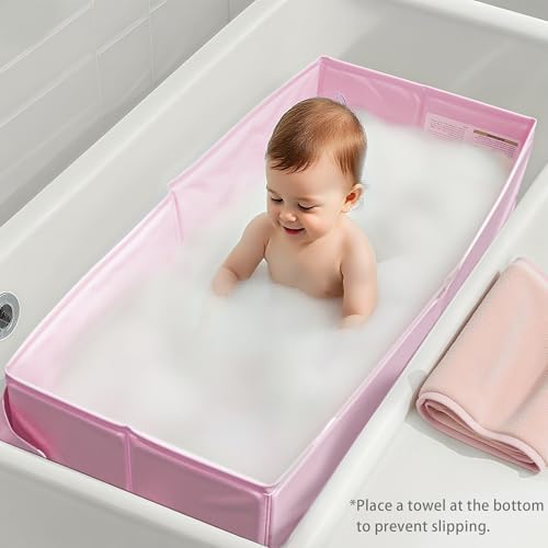 Baby Bathtub for 6M-3Y Toddler, Baby Shower Gifts & Registry Search for Boys Girls, Collapsible & Portable Bathtub for Beach Vacation Travel, Bath Essentials for Toddler, Newborn, Kids - Image 2