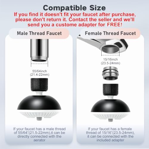 Kitchen Faucet Sprayer Attachment, Anti-Splash 3-Mode Swivel Faucet Extender with Wide Spray Area, 360° Rotating Faucet Aerator, Faucet Head Replacement for Kitchen (Black) - Image 6
