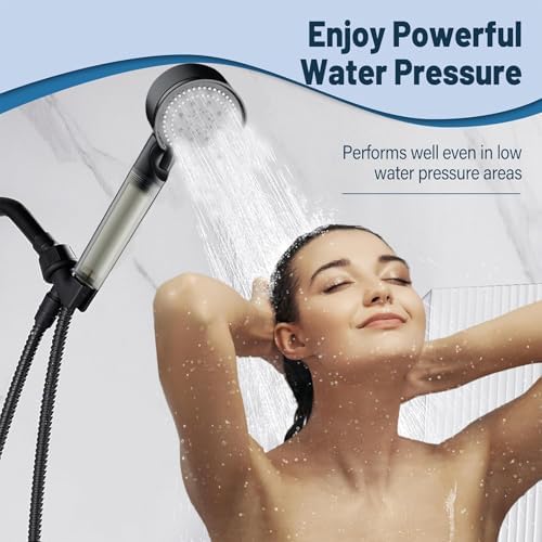 High Pressure Shower Head Black with Hose, 5-Spray Filtered Showerhead with No-Drill Holder, Water Softener Beads & ON/OFF Switch for Daily & Pet Care, Removes Chlorine, Softens Hard Water - Image 6